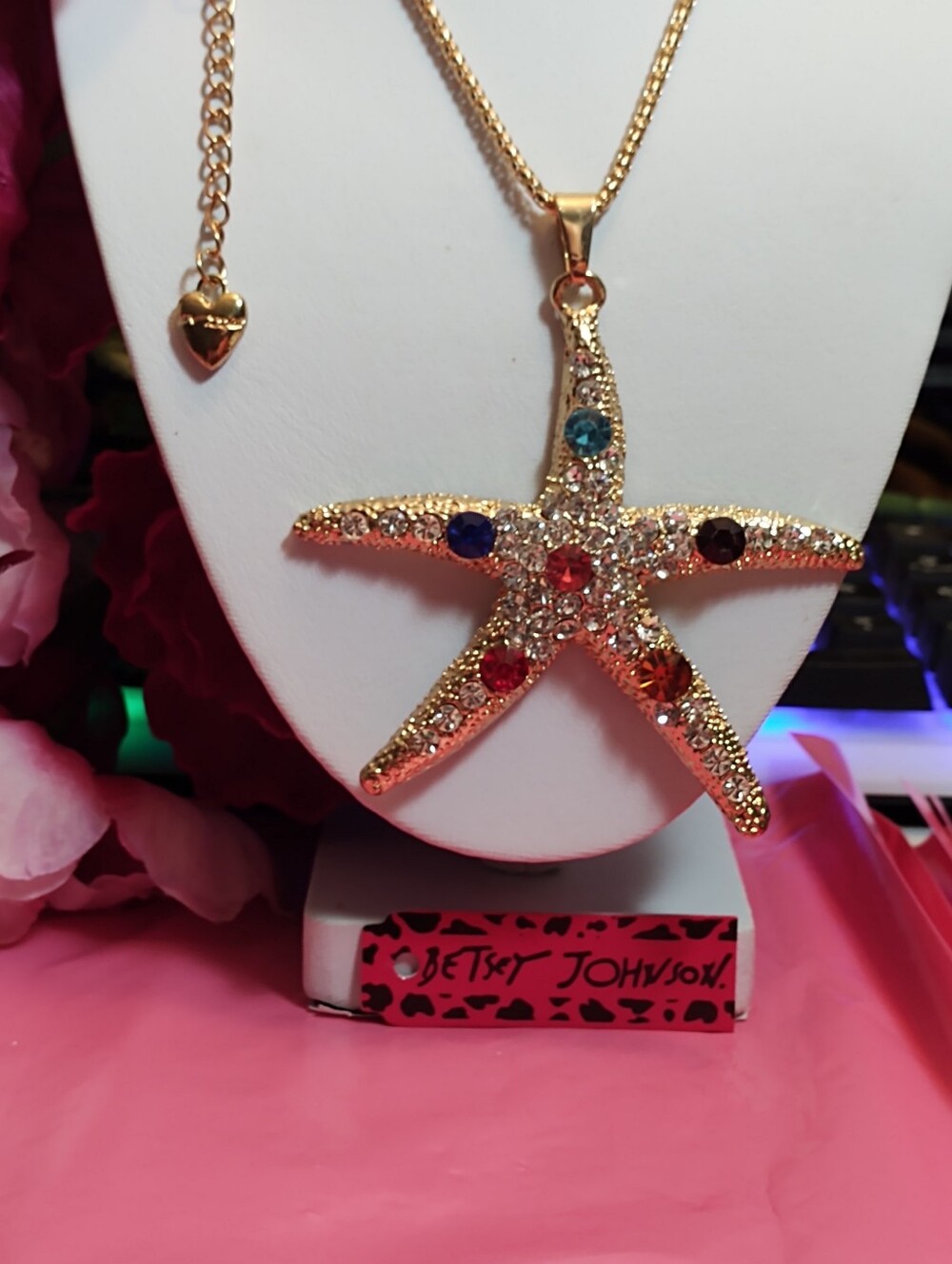 Betsey Johnson Gold Starfish Necklace with Multicolor Gems